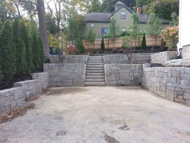 Completed granite wall with granite steps