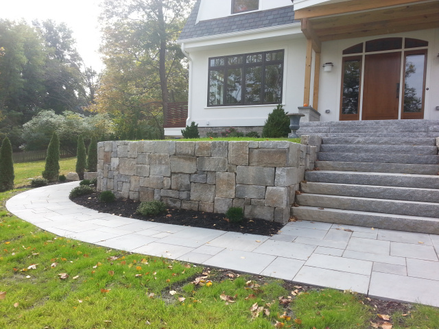Granite walkway and entrance steps to house.  Newton MA