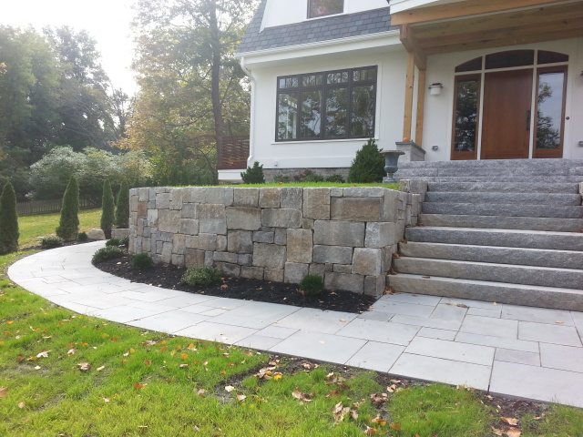 Granite walkway and entrance steps to house.  Newton MA